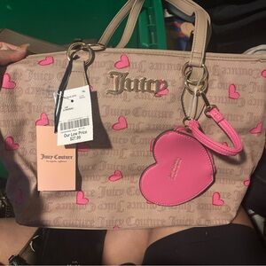 Juicy Couture Beige Tote with Pink Heart Accents